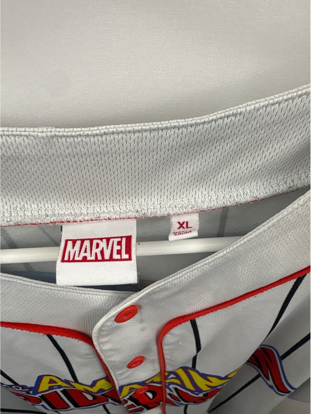 Marvel The Amazing Spiderman Mens White Pinstripe Baseball Jersey XL - Picture 5 of 9